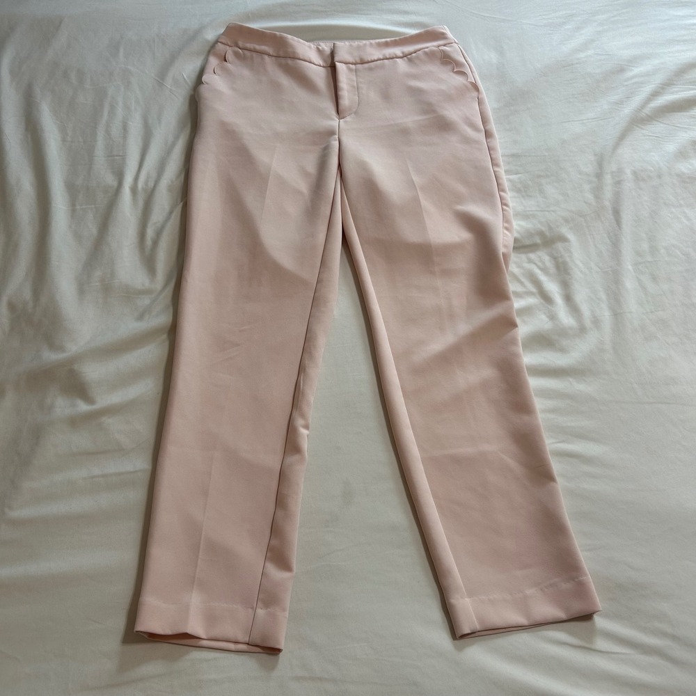 A New Day Pink Scalloped Pocket Dress Pants Size 2 Stretch Slim Ankle Trousers